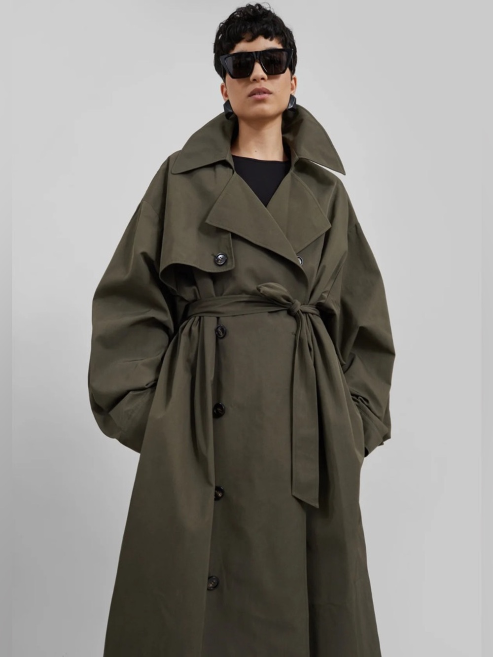 THE FRANKIE SHOP • Mavis Oversized Grey Trench Coat - Picture 15 of 16